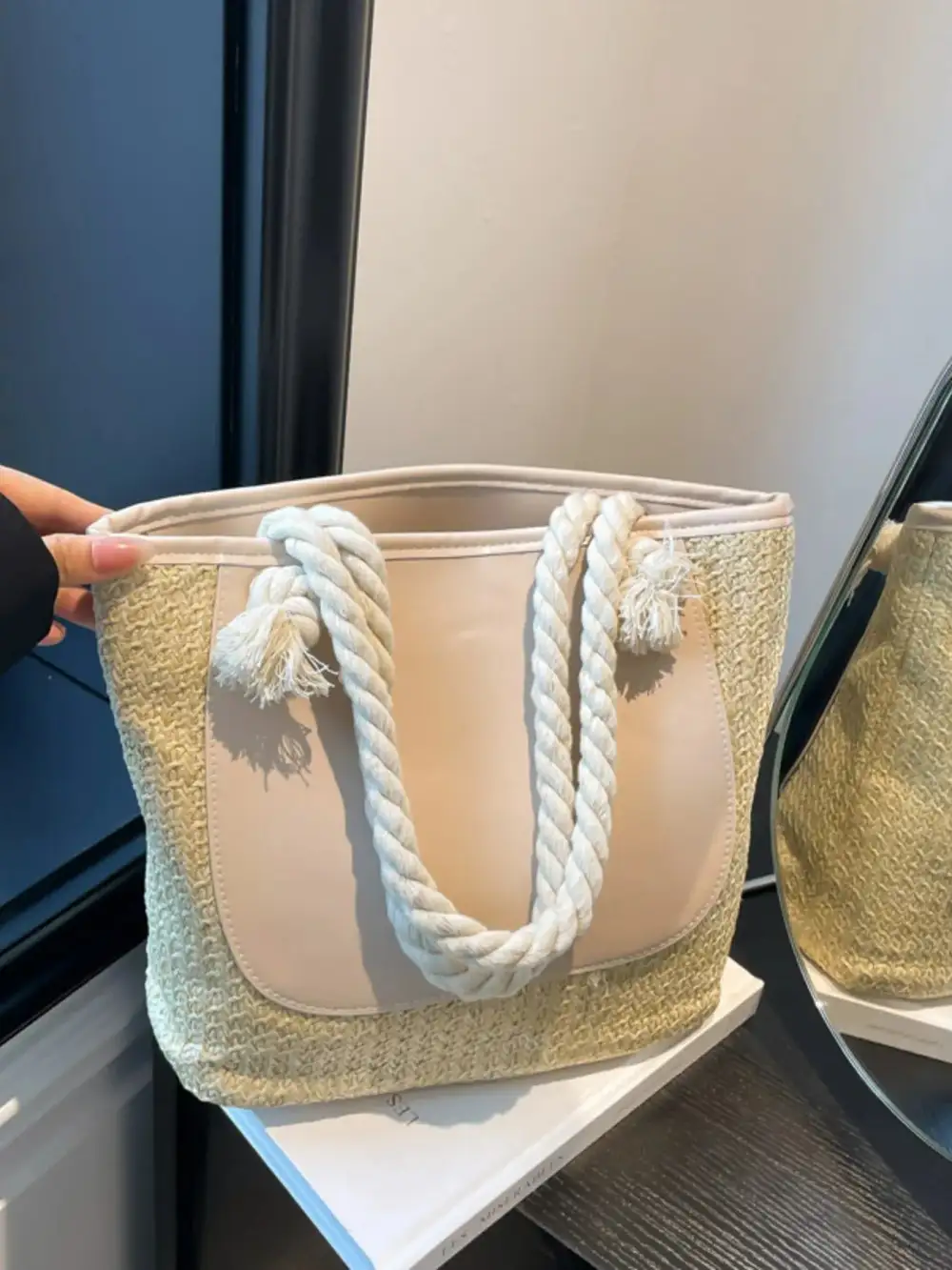 Rope Handle Woven Straw Tote Bag