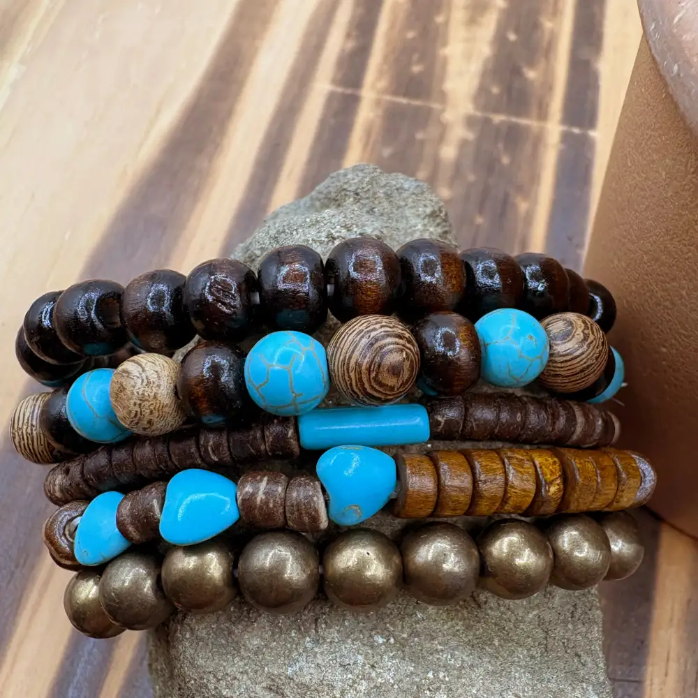 Wood Bead Stone Bracelet