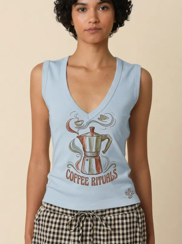 Women's Coffee Lover Moka Pot Rituals Printed Tank Top