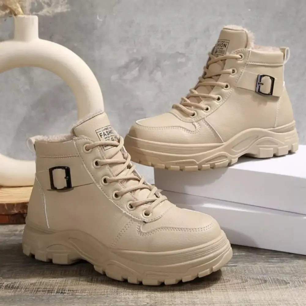 Warm Lined Ankle Boots with Buckle Detail