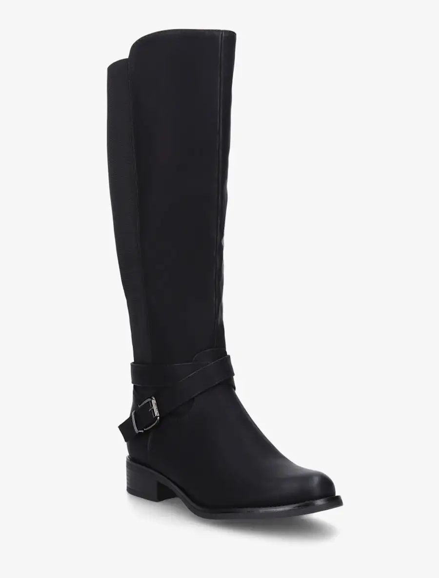 Statement Stretch Panel Strap Detail Buckle Detail Block Heel Knee High Boots