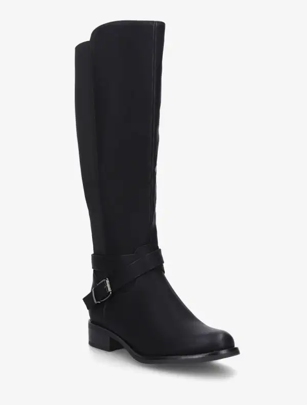 Statement Stretch Panel Strap Detail Buckle Detail Block Heel Knee High Boots