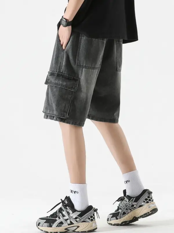 Men's Full Size Vintage Wash Cargo Denim Shorts