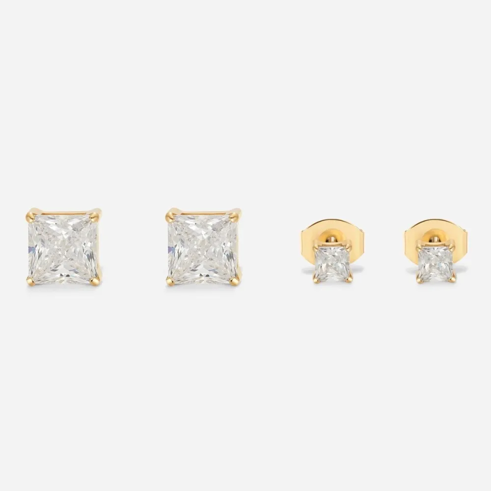 Titanium Square Cubic Zirconia And Stud Earrings Pack