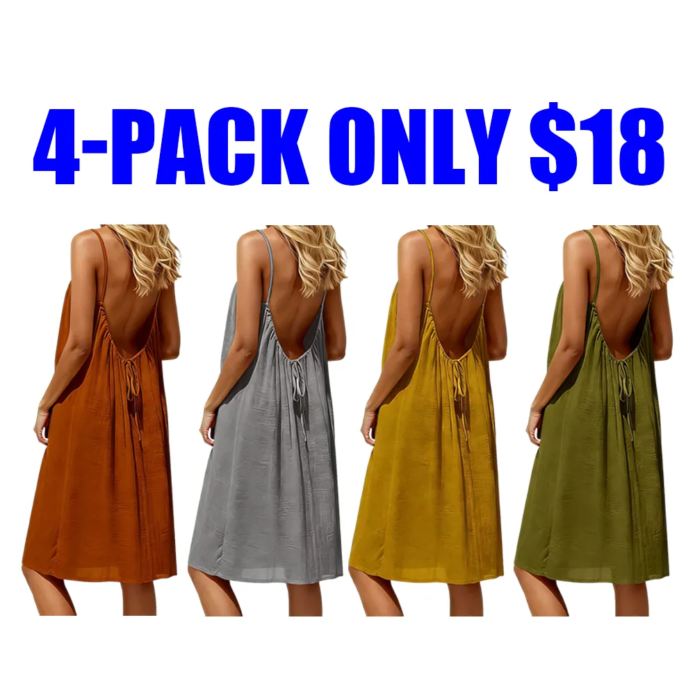 🔥Women's Solid-Color Spaghetti-Strap Loungewear Dress🔥8-Pack -Only $24