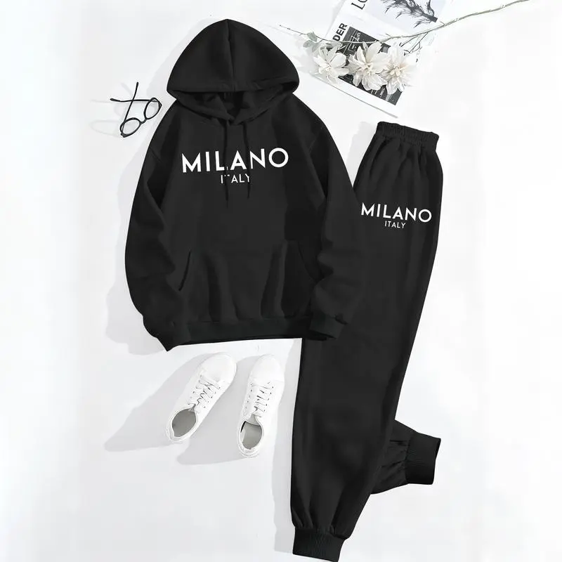 Women’s Milano City Print Hoodie & Track Pants Set – Trendy Fall/Winter Loungewear