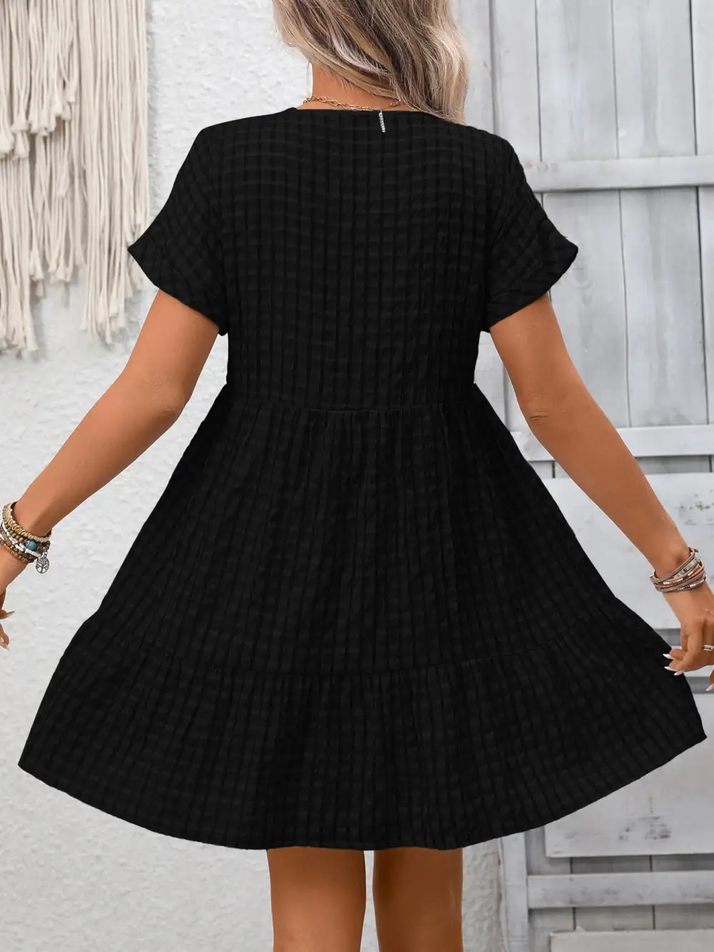 Plaid V Neck Ruffle Mini Dress
