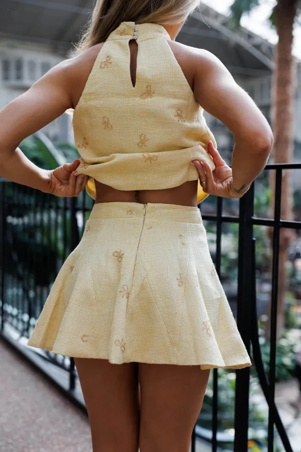 Tweed Sequin Embellished Bows Skirt