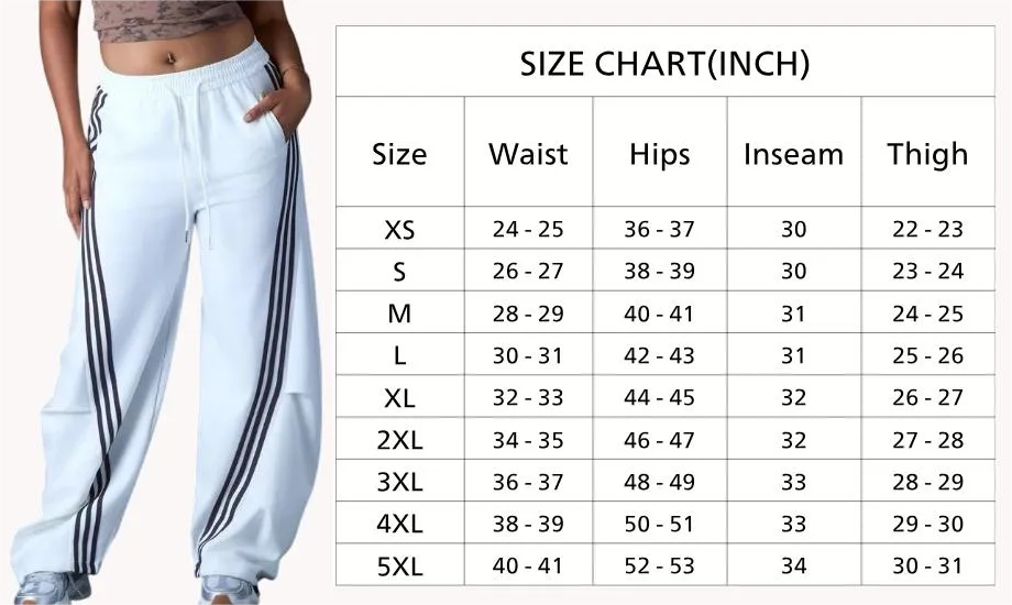 Loose Wide Leg Striped Track Pants Women's Casual Streetwear Joggers with Elastic Waistband