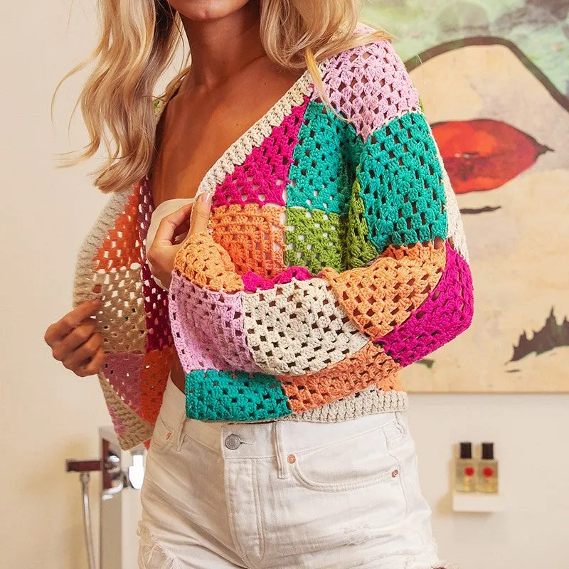 Open Front Checkered Cardigan