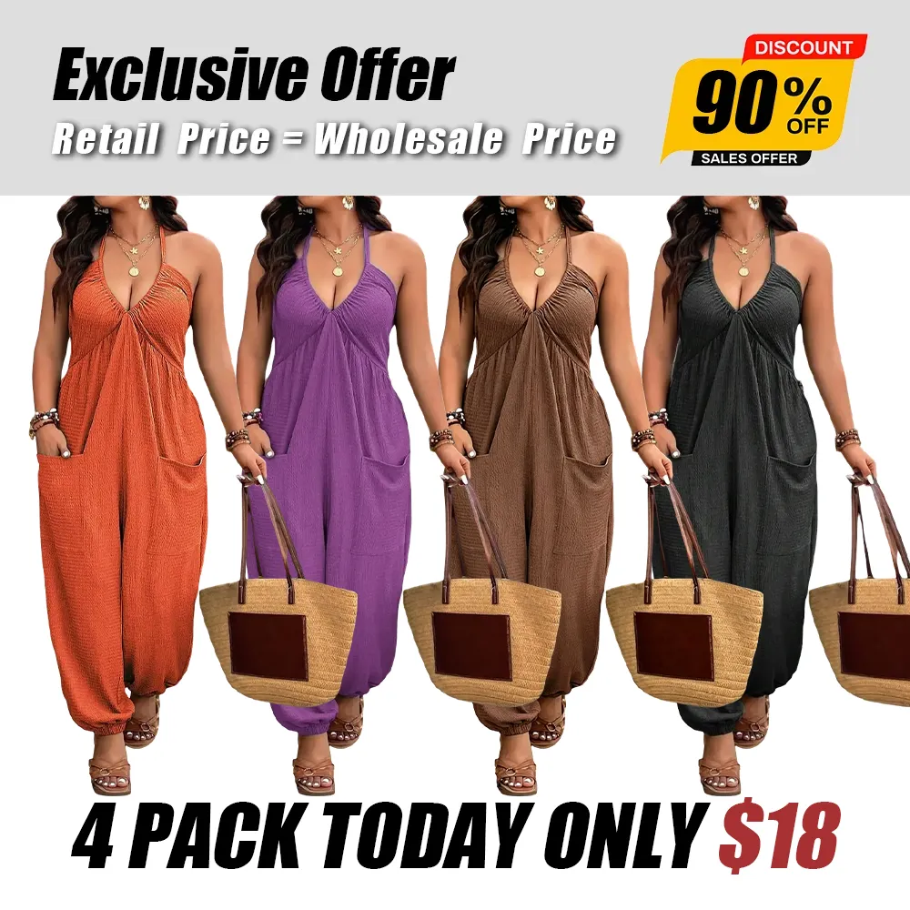 [Plus Size] Solid-Color Jumpsuit with Pockets