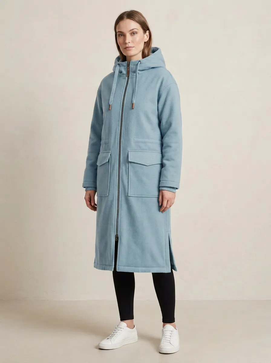 All-Day Zip-Up Long Hooded Coat