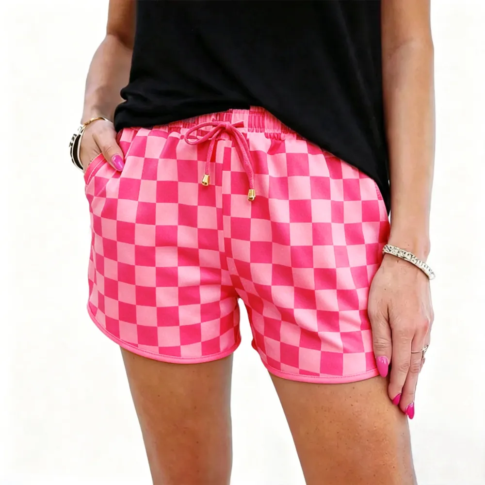 Women's Plaid Drawstring Elastic Waist Casual Shorts