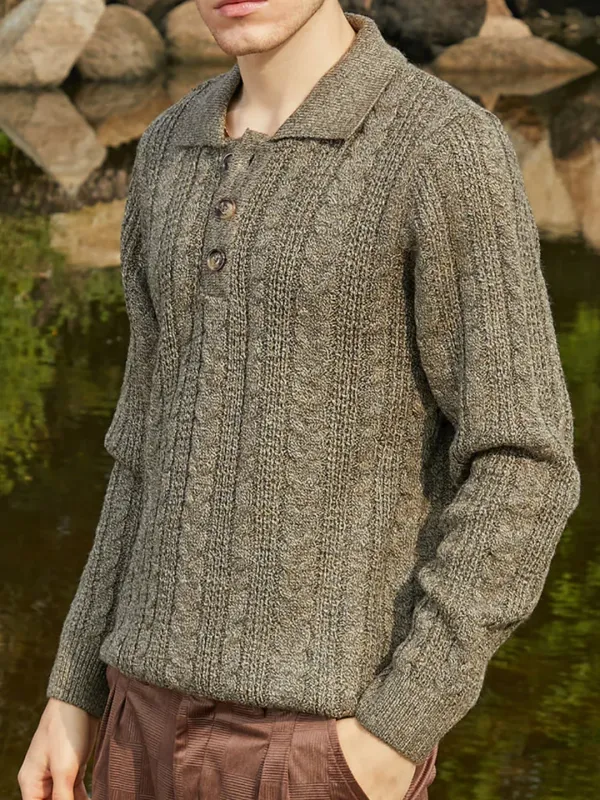 Green Casual Style Knit Collared Sweater