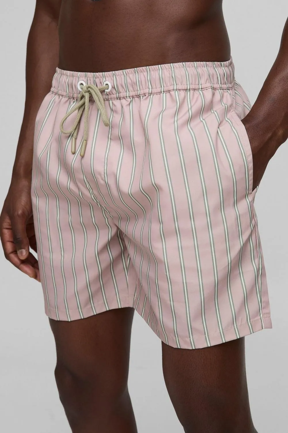 Spring And Summer Mid Length Stripe Swim Trunks Dusky Pink
