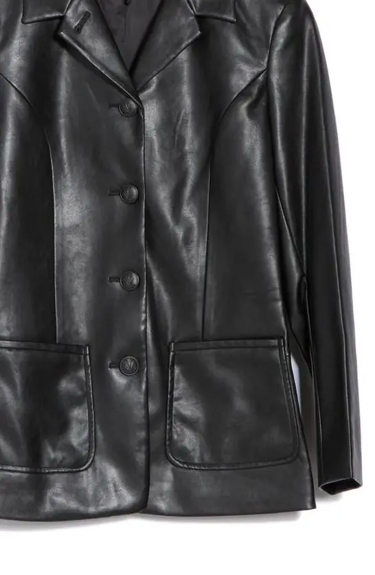 Classic Tailored Faux Leather Blazer