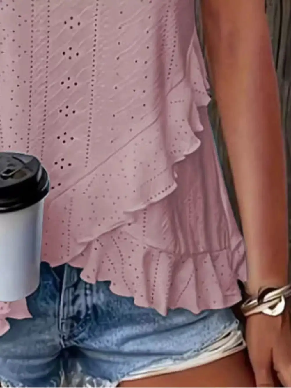 V-Neck Eyelet Ruffled Tank Top
