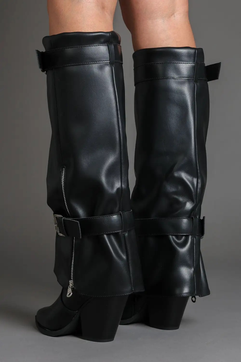 Western Slouch Fold-Over Biker Knee High Boots