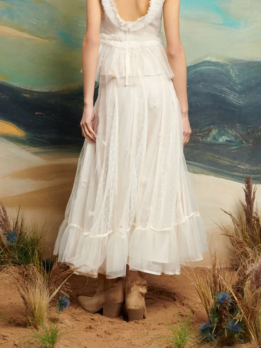 Casual Tulle Ruffle Midi Skirt