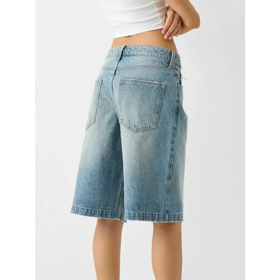Modern High Waist Denim Shorts with Pockets