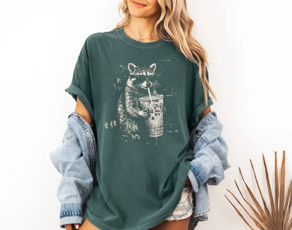 Raccoon Coffee Graphic Garment Dyed Tee