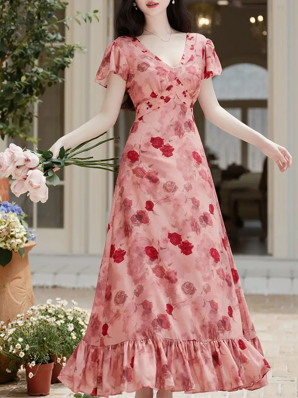 V Neck Long Dress