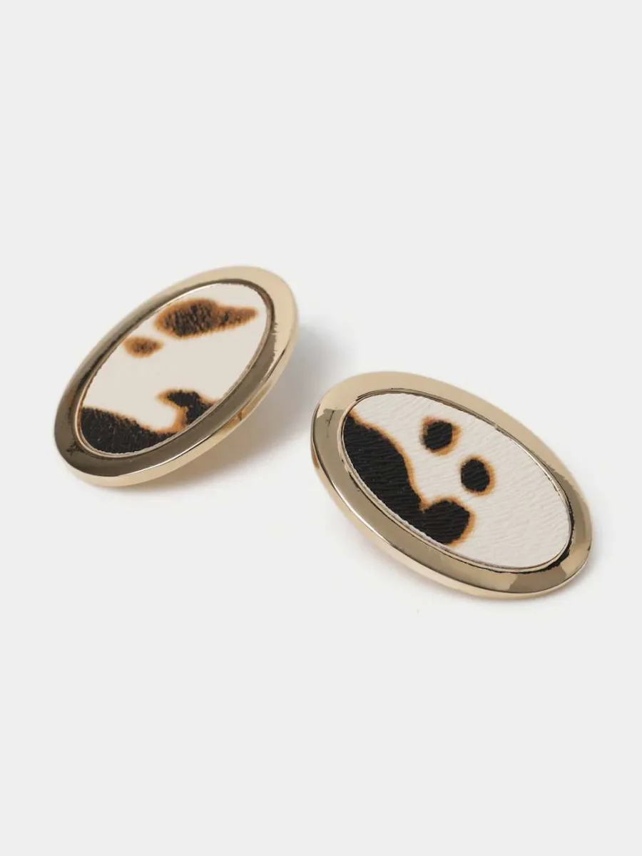 Cow Print Oval Stud Earrings