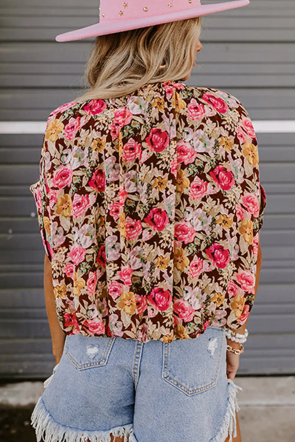 Floral Crew Neck Short Sleeve Blouse