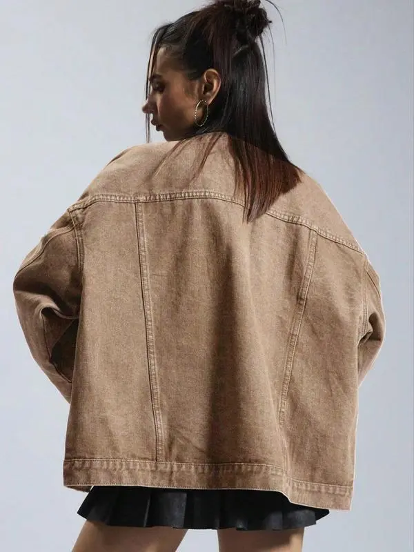 4-PACK Women's Solid Color Button Front Dropped Shoulder Denim Jacket