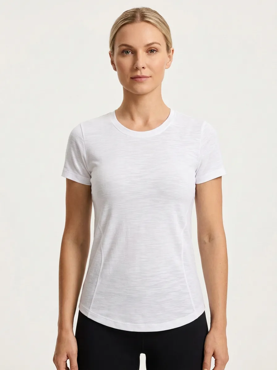 Women's Heathered Curved-Hem Training T-Shirt