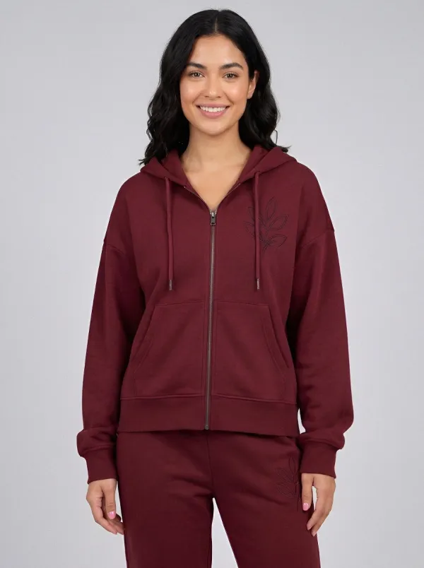 Women's Charcoal Drawstring Hood Zip-Up Hoodie Jacket & Jogger Set