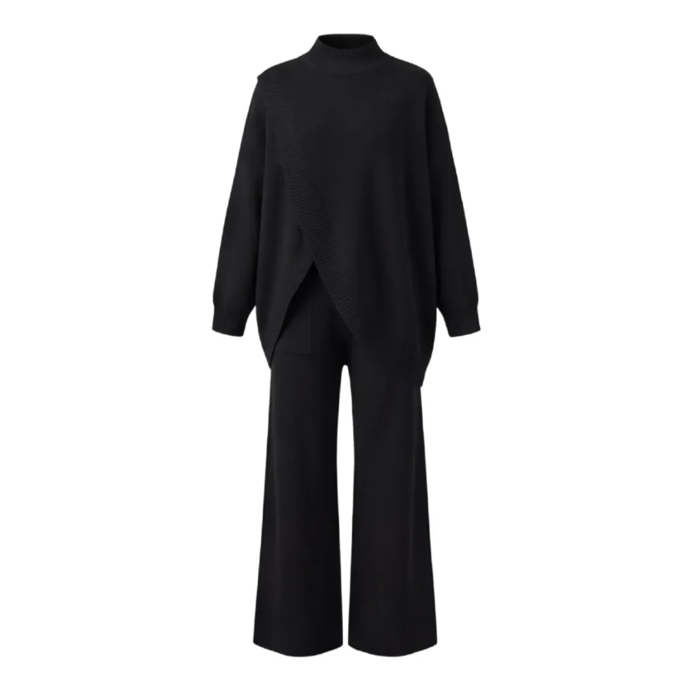 Asymmetric Knit Wide Leg Set