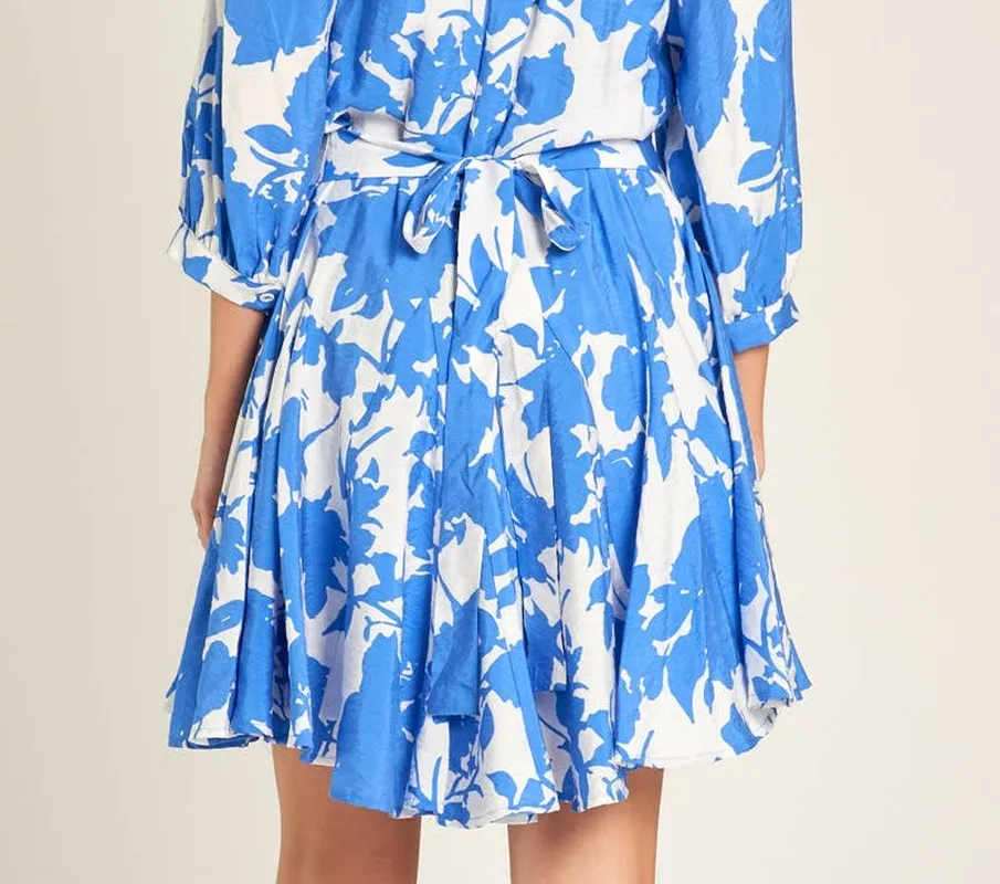 Three-Quarter Sleeve Button Down Mini Dress