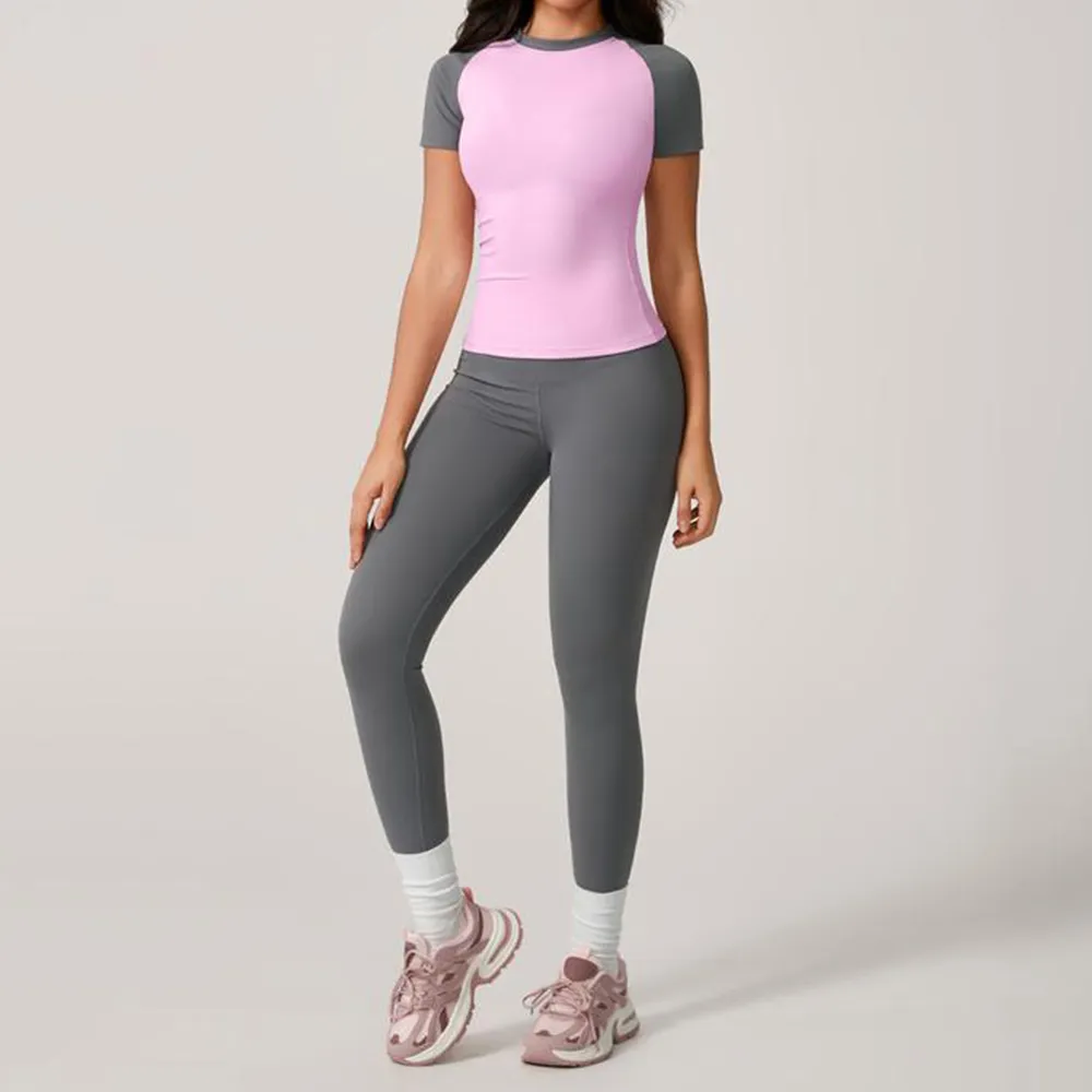 Women's Raglan Sleeve Color Block Fitted Top & Leggings Set