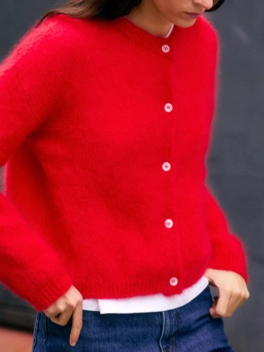 Casual Style Cardigan Red