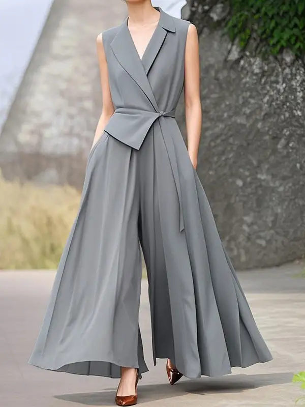 Jumpsuits Met Hoog Getailleerde Losse Geplooide Zakken Effen