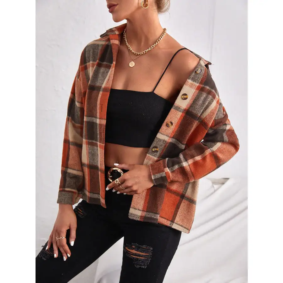 Classic Plaid Collared Neck Button Down Jacket