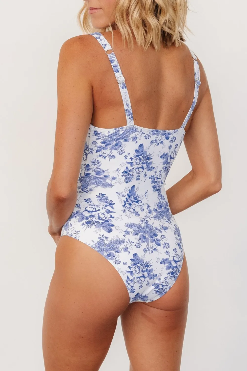 Classic  Breathable Blue Floral Slimming One Piece