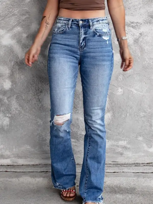 Everyday Distressed Flared Denim Jeans