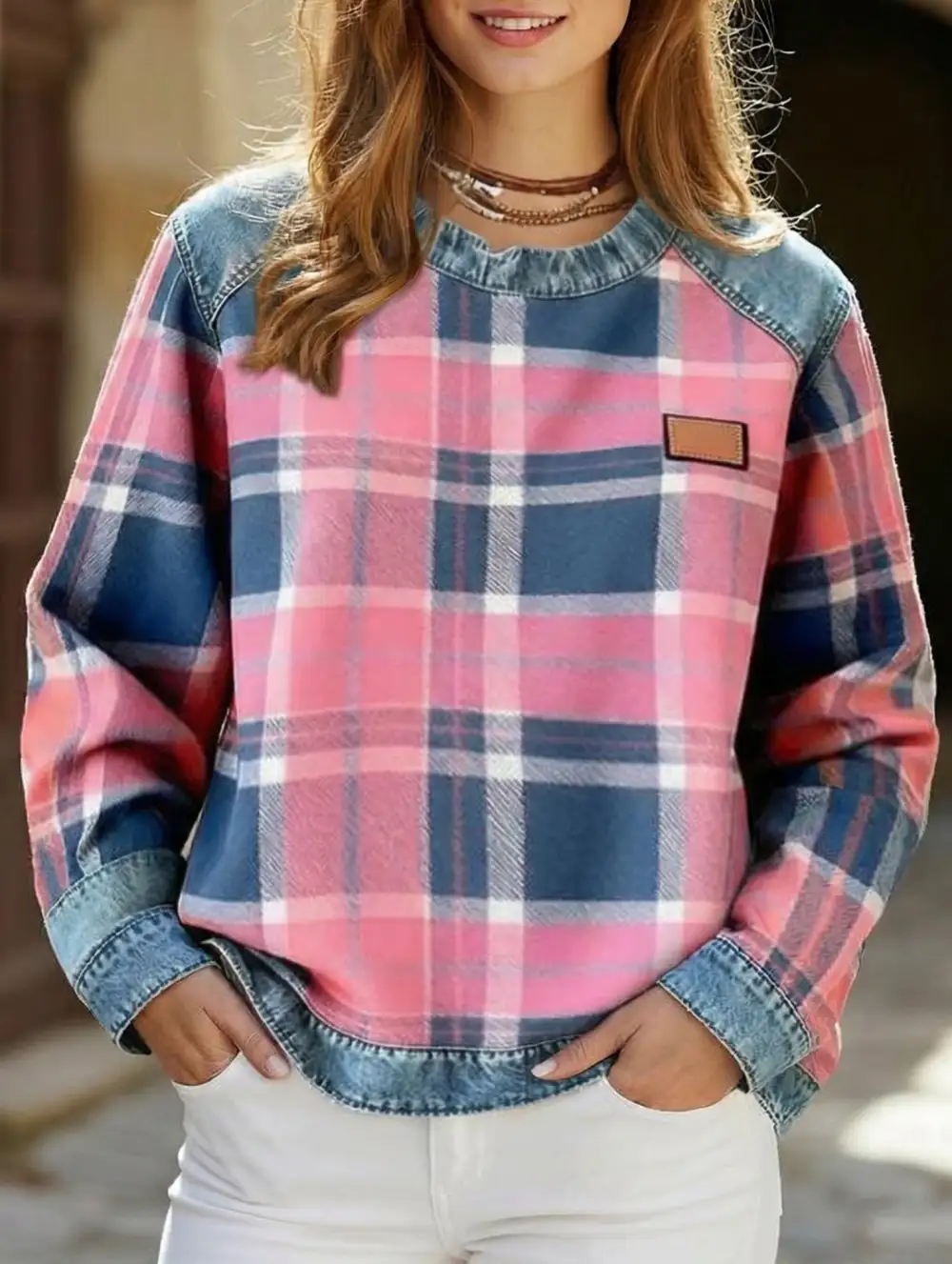 Retro Plaid Crew Sweatshirt