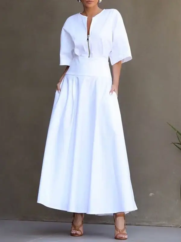 Half Color Neck Maxi Dress