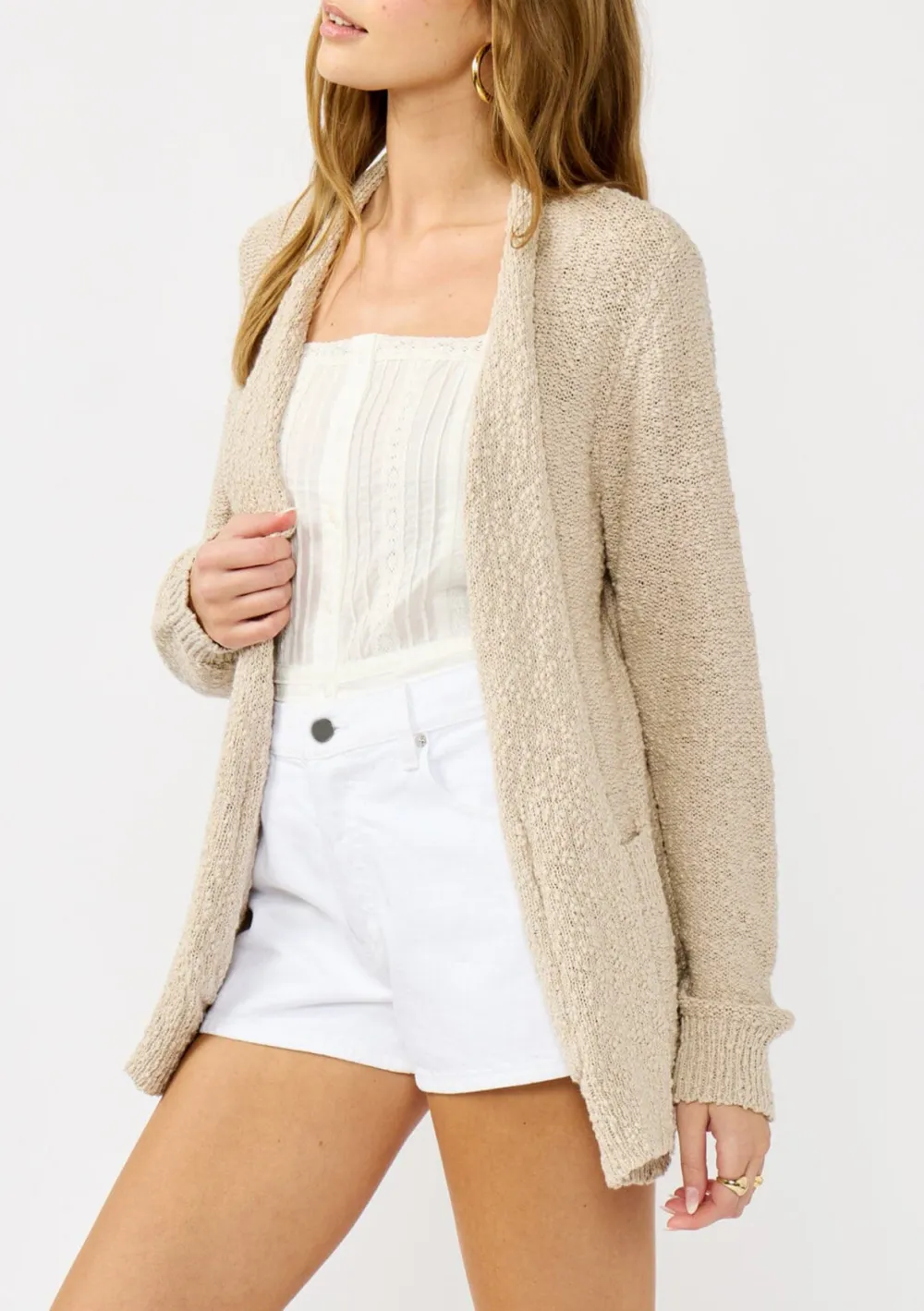 Pocketed Open Front Cardigan