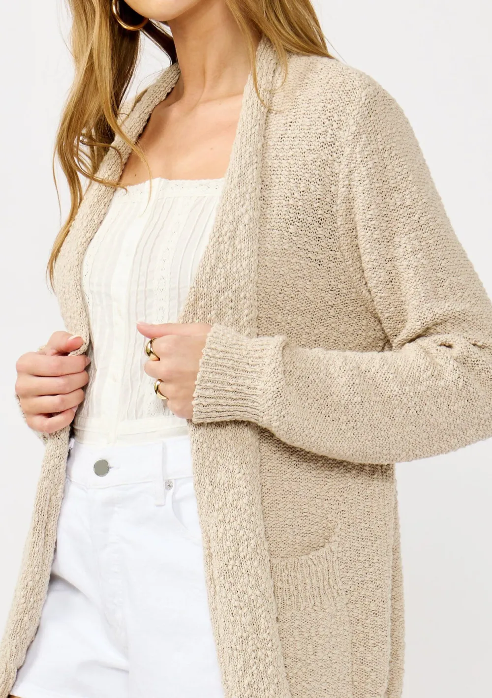 Pocketed Open Front Cardigan