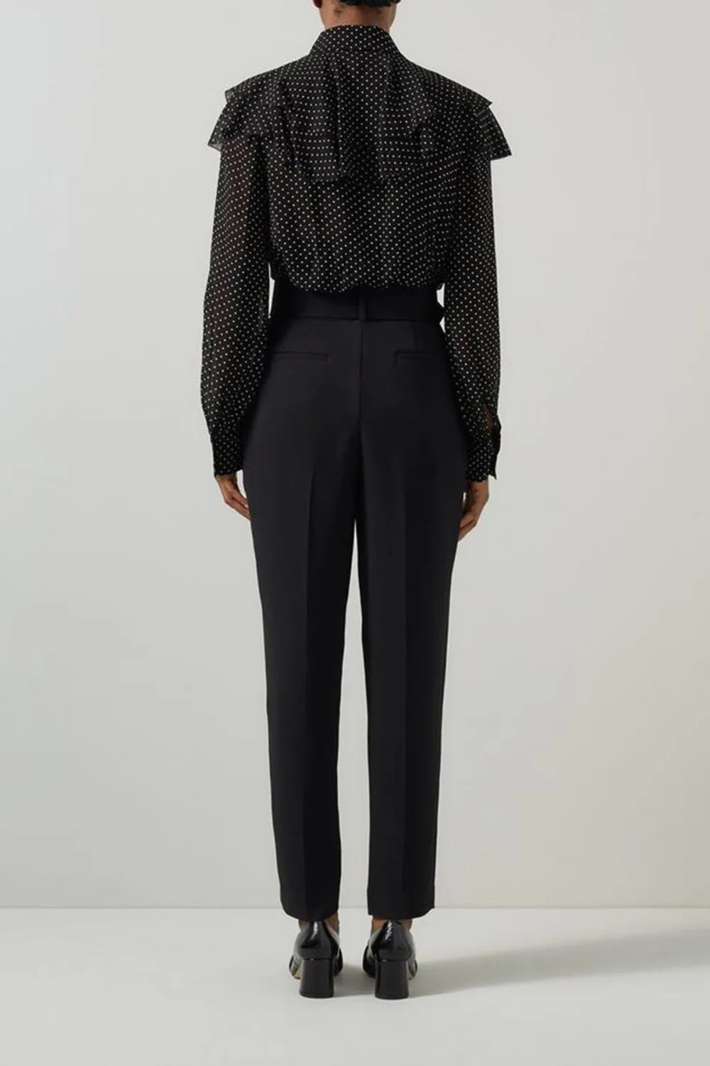 Black Polka Dot Ruffle Trim Long Sleeve Shirt