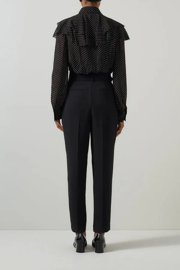 Black Polka Dot Ruffle Trim Long Sleeve Shirt