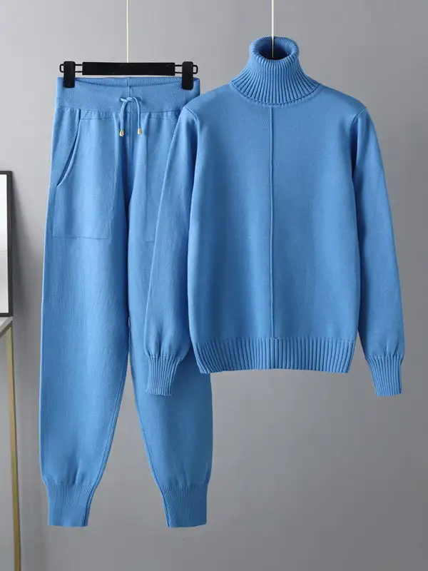 Long Sleeve High Neck Sweater And Pants Set
