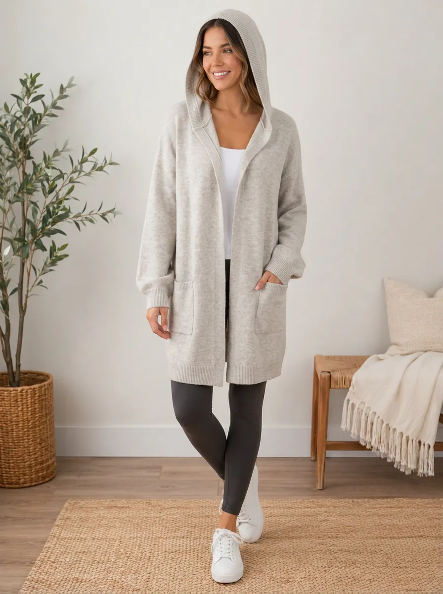Women's Light Hooded Open-Front Cardigan Open-Front