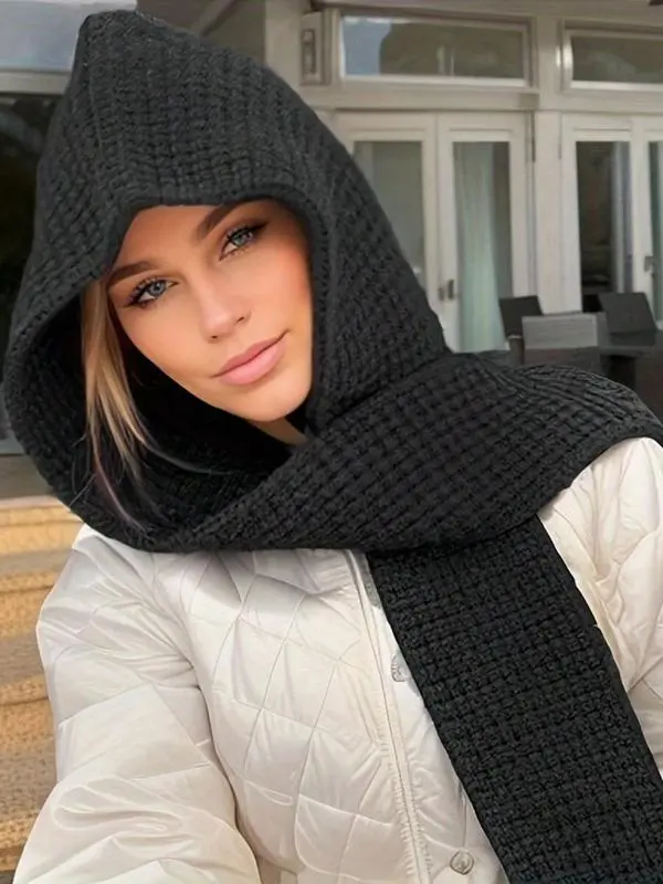 Fashionable Three-In-One Knit Beanie Fitted Scarf Shawl Set