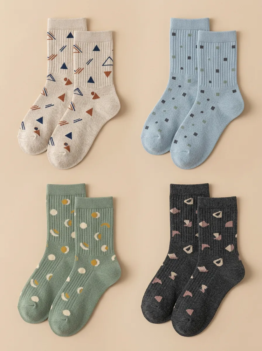 Women's Geometric Ribbed Crew Socks Four Pair Set