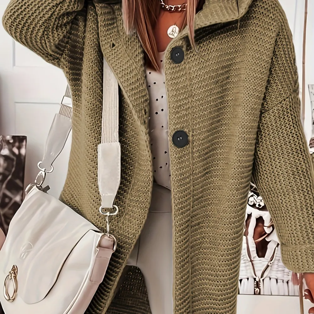 50% OFF Plus Size Casual Cardigan, Women's Plus Solid Button Up Long Sleeve Hoodie Cardigan